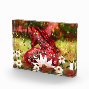 Daisy Horse Abstrakt Art Red White Green Fotoblock