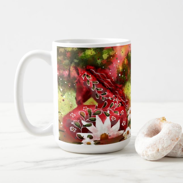 Daisy Horse Abstrakt Art Red White Green Kaffeetasse (Mit Donut)