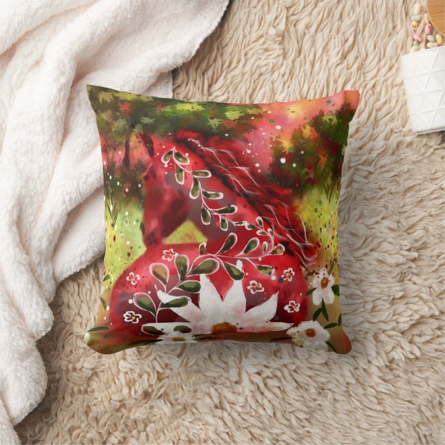 Daisy Horse Abstrakt Art Red White Green Kissen (Decke)