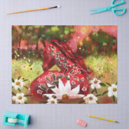 Daisy Horse Red White Green Floral Decoupage Seidenpapier