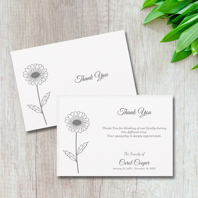 Daisy Line Art Beerdigung Danke Note Card (Daisy Line Art Funeral Thank You Note Card)