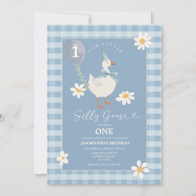 Daisy Little Albern Goose Balloon Boy 3. Geburtsta Einladung (Vorderseite)