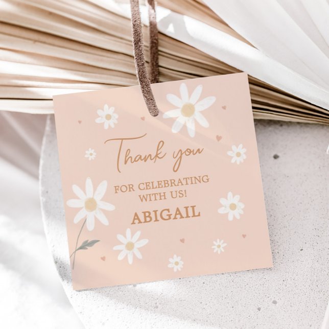 Daisy Little Miss Onederful Foto Birthday Square Geschenkanhänger (Daisy Little Miss Onederful Birthday Party Square Favor Tags)