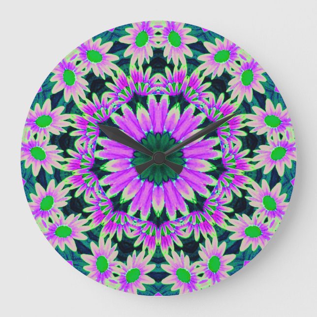 Daisy Lovers Fantasy Fractal Große Wanduhr (Vorderseite)
