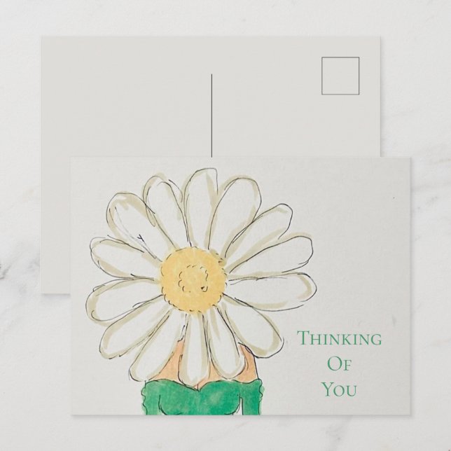 Daisy-Mädchen Grüne Kleidung Denkt an Dich Postkarte (Vorne/Hinten)