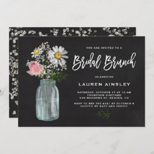Daisy Mason Jar Rustic Chalkboard Bridal Brunch Einladung