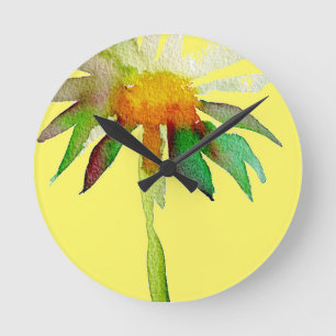 Daisy Moderne Blume in Gelb Runde Wanduhr