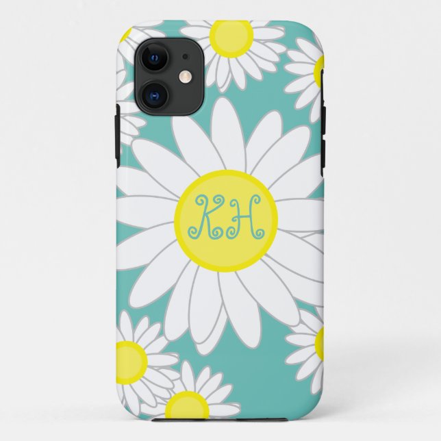 Daisy Monogram Aquamarin grün und gelb Case-Mate iPhone Hülle (Rückseite)