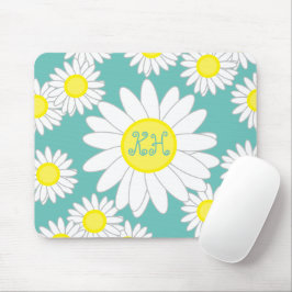 Daisy Monogram Aquamarin grün und gelb Mousepad