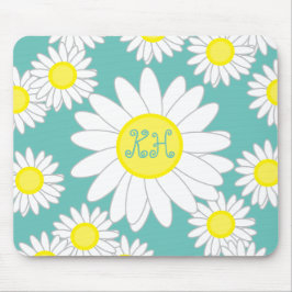 Daisy Monogram Aquamarin grün und gelb Mousepad