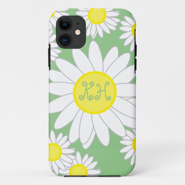 Daisy Monogram Green White und Gelb Case-Mate iPhone Hülle (Rückseite)