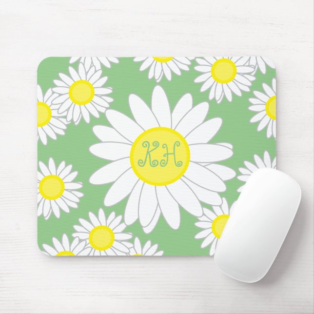 Daisy Monogram Green White und Gelb Mousepad (Mit Mouse)