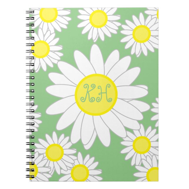 Daisy Monogram Green White und Gelb Notizblock (Vorderseite)
