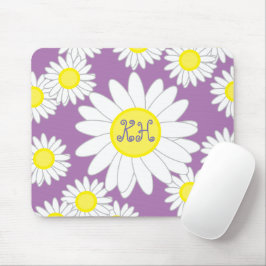 Daisy Monogram Lila weiß und gelb Mousepad