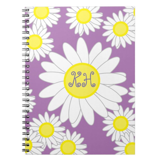 Daisy Monogram Lila weiß und gelb Notizblock (Vorderseite)