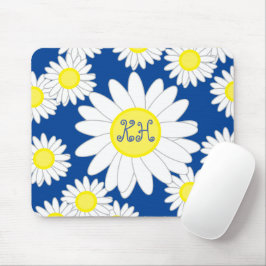 Daisy Monogram Navy Blue White und Yellow Mousepad