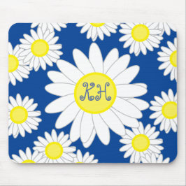 Daisy Monogram Navy Blue White und Yellow Mousepad