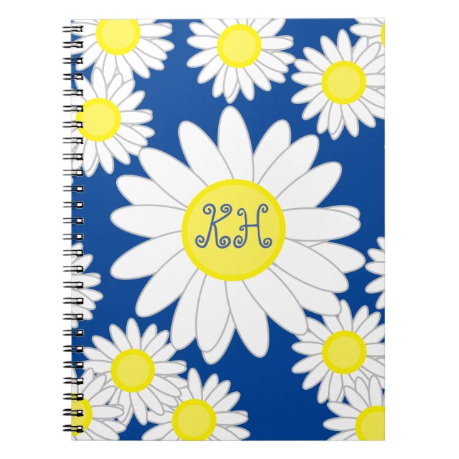 Daisy Monogram Navy Blue White und Yellow Notizblock (Vorderseite)