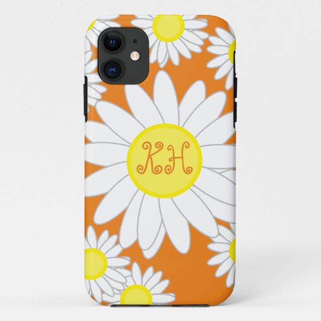Daisy Monogram Orange White und Gelb Case-Mate iPhone Hülle (Rückseite)