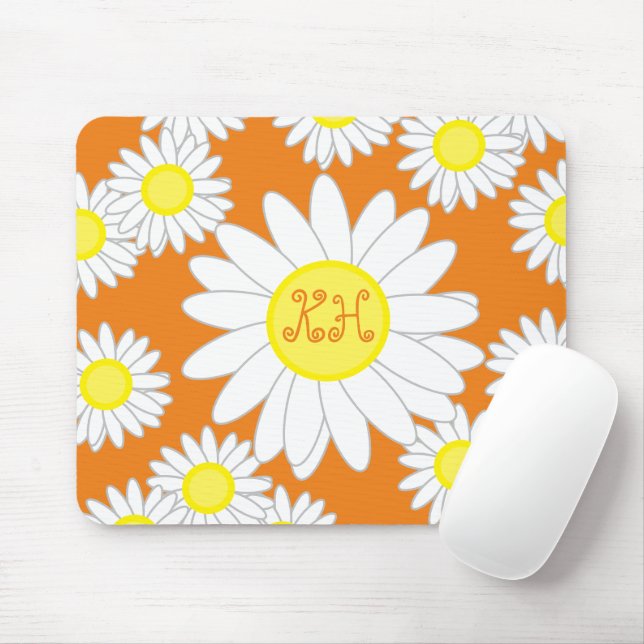 Daisy Monogram Orange White und Gelb Mousepad (Mit Mouse)