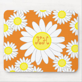 Daisy Monogram Orange White und Gelb Mousepad
