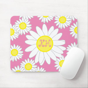 Daisy Monogram Pink White und Gelb Mousepad