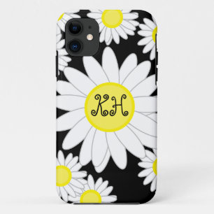 Daisy Monogram Schwarz-weiß und gelb Case-Mate iPhone Hülle