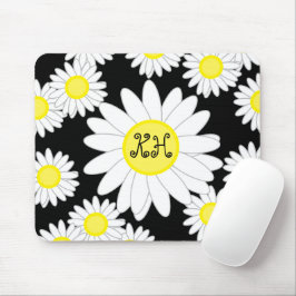 Daisy Monogram Schwarz-weiß und gelb Mousepad