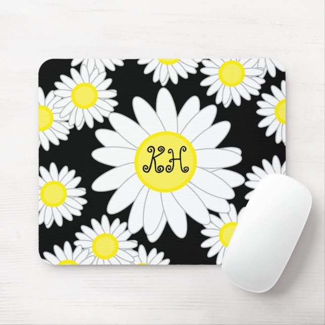 Daisy Monogram Schwarz-weiß und gelb Mousepad (Mit Mouse)