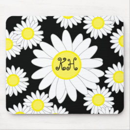 Daisy Monogram Schwarz-weiß und gelb Mousepad