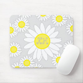 Daisy Monogram Silver Grau Weiß und Gelb Mousepad