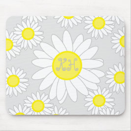 Daisy Monogram Silver Grau Weiß und Gelb Mousepad