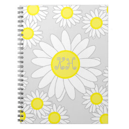 Daisy Monogram Silver Grau Weiß und Gelb Notizblock