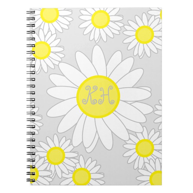 Daisy Monogram Silver Grau Weiß und Gelb Notizblock (Vorderseite)