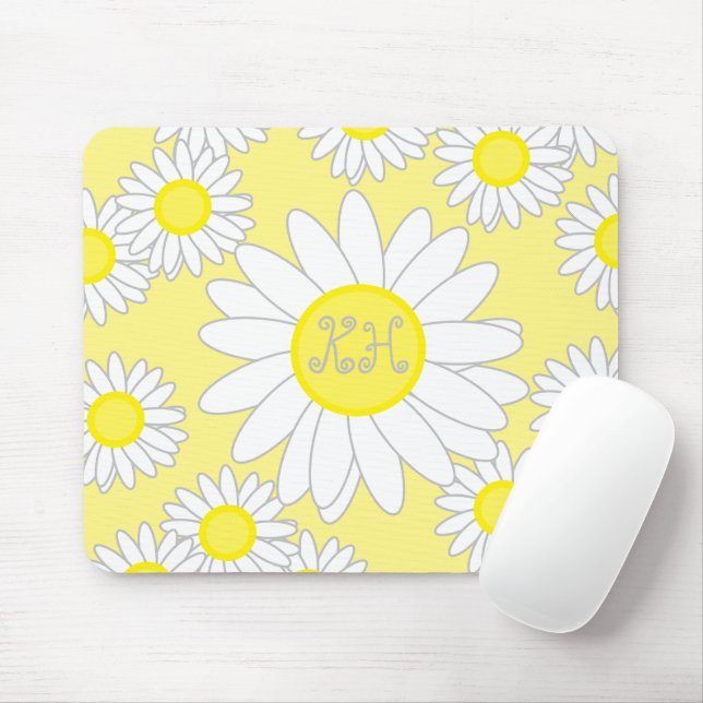 Daisy Monogram weiß und gelb Mousepad (Mit Mouse)