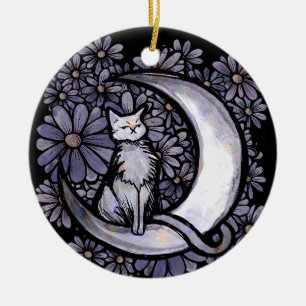 Daisy Moon Cat Art florale Mondkatzenkatzen Keramik Ornament