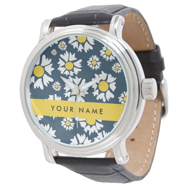 Daisy Muster, White Daisies, Ihr Name Armbanduhr (Schrägansicht)