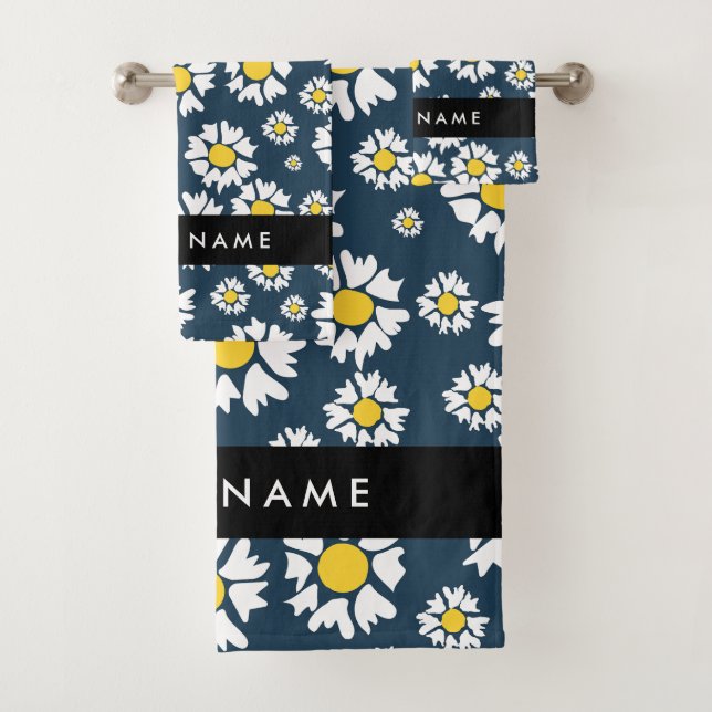 Daisy Muster, White Daisies, Ihr Name Badhandtuch Set (Insitu)