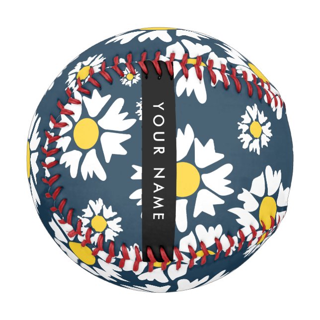 Daisy Muster, White Daisies, Ihr Name Baseball (Vorderseite Links)