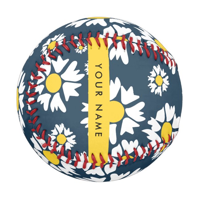 Daisy Muster, White Daisies, Ihr Name Baseball (Vorderseite Links)