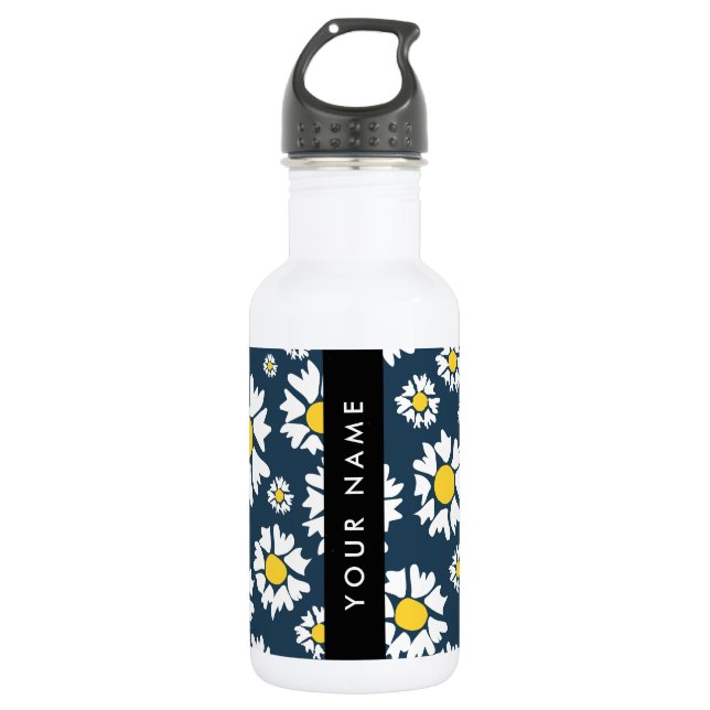 Daisy Muster, White Daisies, Ihr Name Edelstahlflasche (Vorderseite)
