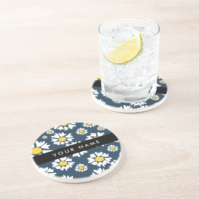 Daisy Muster, White Daisies, Ihr Name Getränkeuntersetzer (Seite)