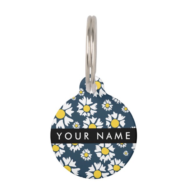 Daisy Muster, White Daisies, Ihr Name Haustiermarke (Vorderseite)