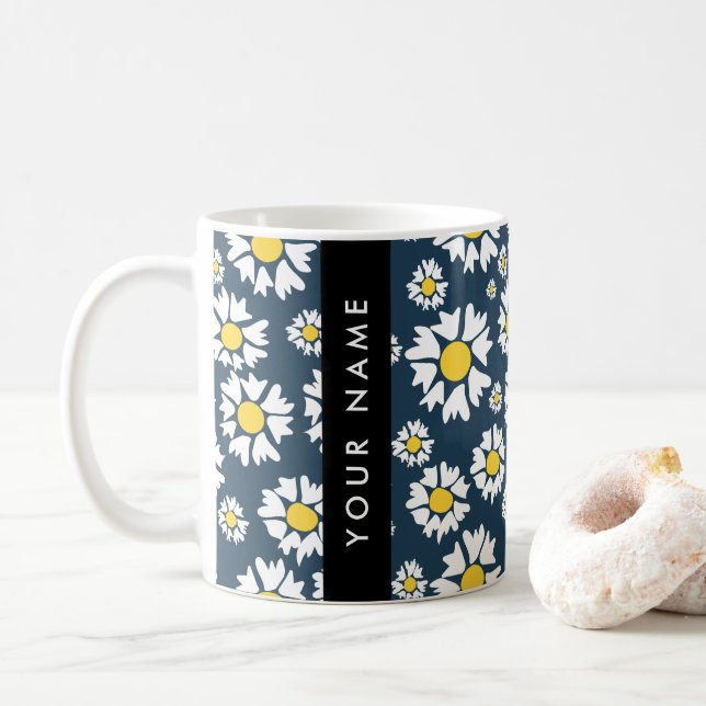 Daisy Muster, White Daisies, Ihr Name Kaffeetasse (Mit Donut)