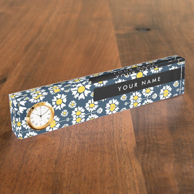 Daisy Muster, White Daisies, Ihr Name Namensplakette (Seite)