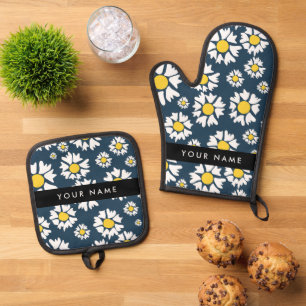 Daisy Muster, White Daisies, Ihr Name Ofenhandschuh & Topflappen-Set