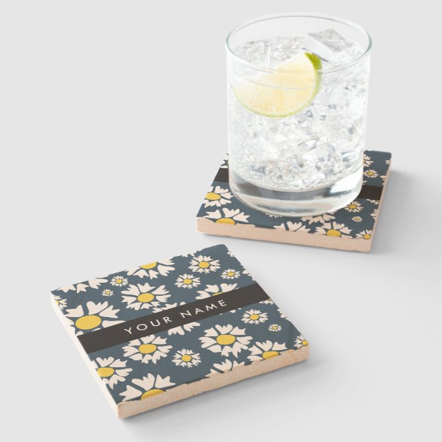 Daisy Muster, White Daisies, Ihr Name Steinuntersetzer (Seitenansicht)