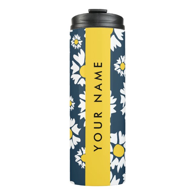 Daisy Muster, White Daisies, Ihr Name Thermosbecher (Vorderseite)