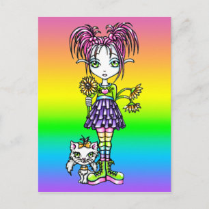 "Daisy" Niedliche Cat Rainbow Blume Kinderkarte Postkarte