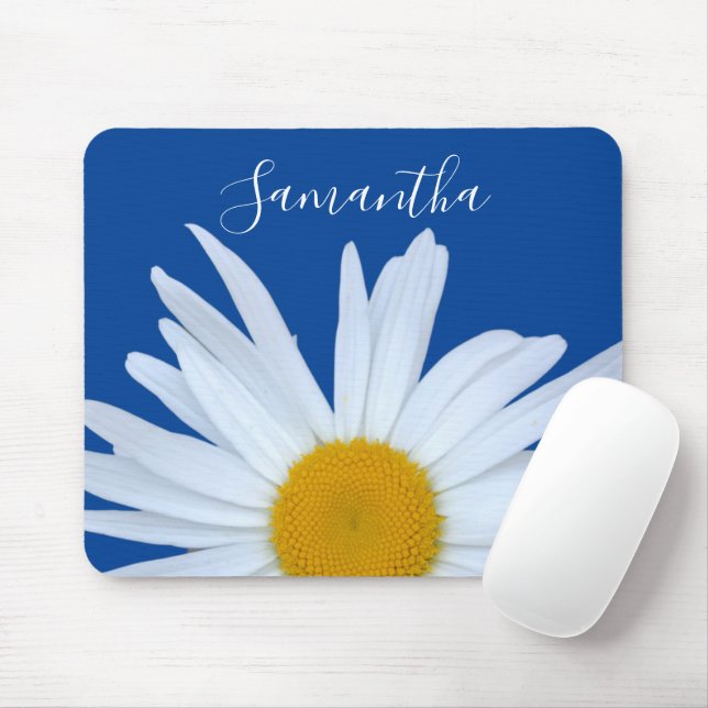 Daisy Ocean Blue White Script Mousepad (Mit Mouse)
